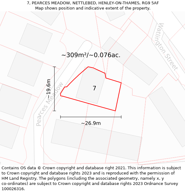 7, PEARCES MEADOW, NETTLEBED, HENLEY-ON-THAMES, RG9 5AF: Plot and title map