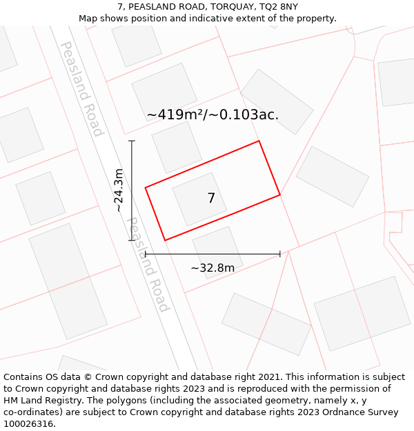 7, PEASLAND ROAD, TORQUAY, TQ2 8NY: Plot and title map