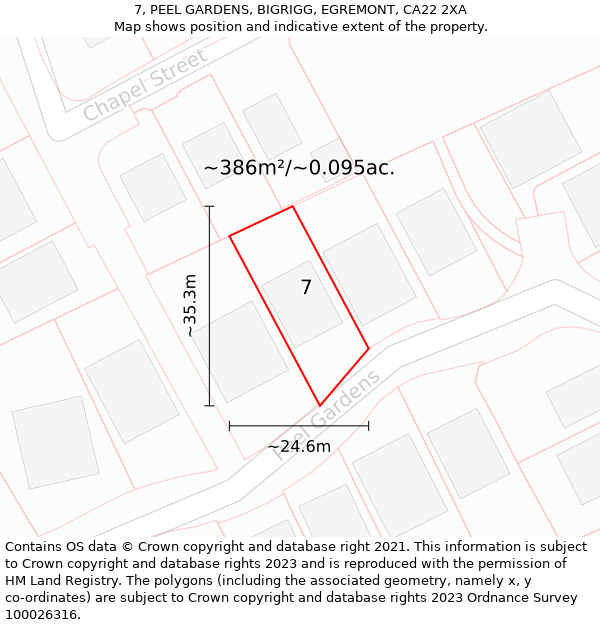 7, PEEL GARDENS, BIGRIGG, EGREMONT, CA22 2XA: Plot and title map