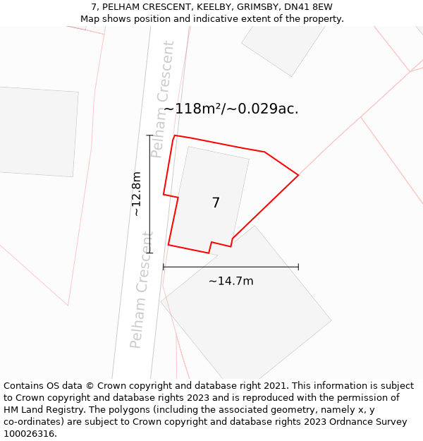 7, PELHAM CRESCENT, KEELBY, GRIMSBY, DN41 8EW: Plot and title map