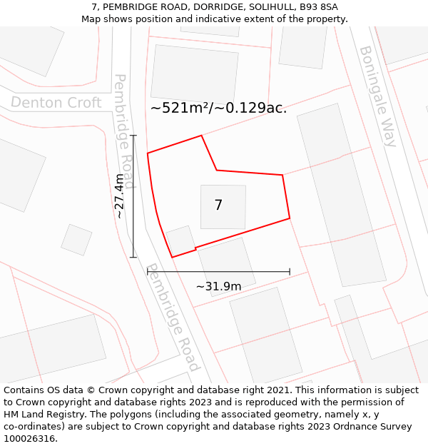 7, PEMBRIDGE ROAD, DORRIDGE, SOLIHULL, B93 8SA: Plot and title map