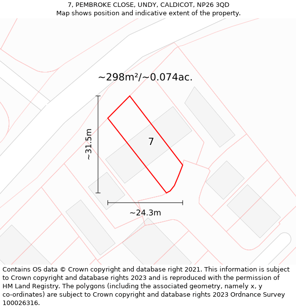 7, PEMBROKE CLOSE, UNDY, CALDICOT, NP26 3QD: Plot and title map