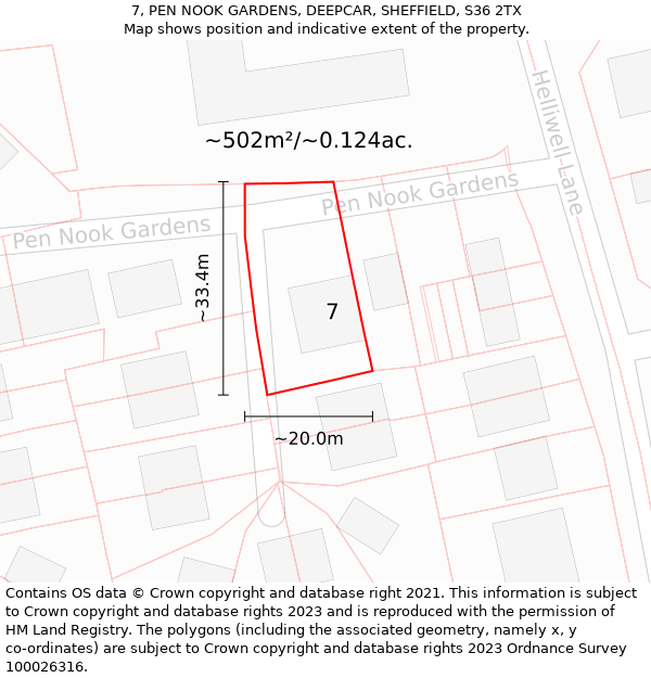 7, PEN NOOK GARDENS, DEEPCAR, SHEFFIELD, S36 2TX: Plot and title map