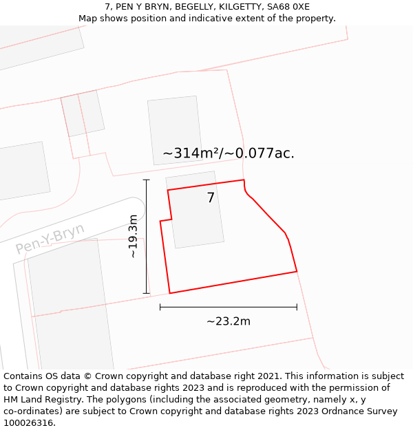 7, PEN Y BRYN, BEGELLY, KILGETTY, SA68 0XE: Plot and title map