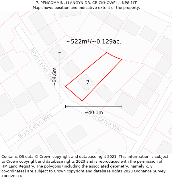 7, PENCOMMIN, LLANGYNIDR, CRICKHOWELL, NP8 1LT: Plot and title map