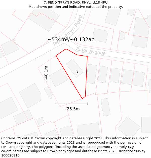 7, PENDYFFRYN ROAD, RHYL, LL18 4RU: Plot and title map