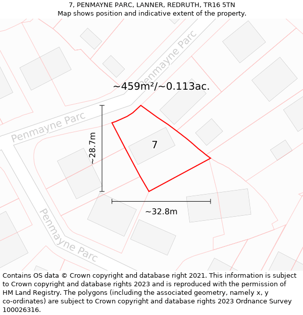 7, PENMAYNE PARC, LANNER, REDRUTH, TR16 5TN: Plot and title map