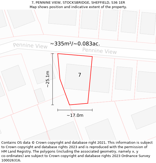 7, PENNINE VIEW, STOCKSBRIDGE, SHEFFIELD, S36 1ER: Plot and title map