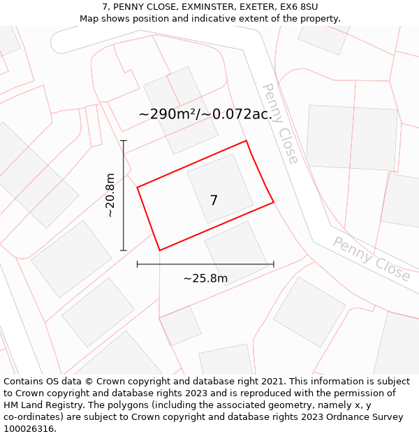 7, PENNY CLOSE, EXMINSTER, EXETER, EX6 8SU: Plot and title map