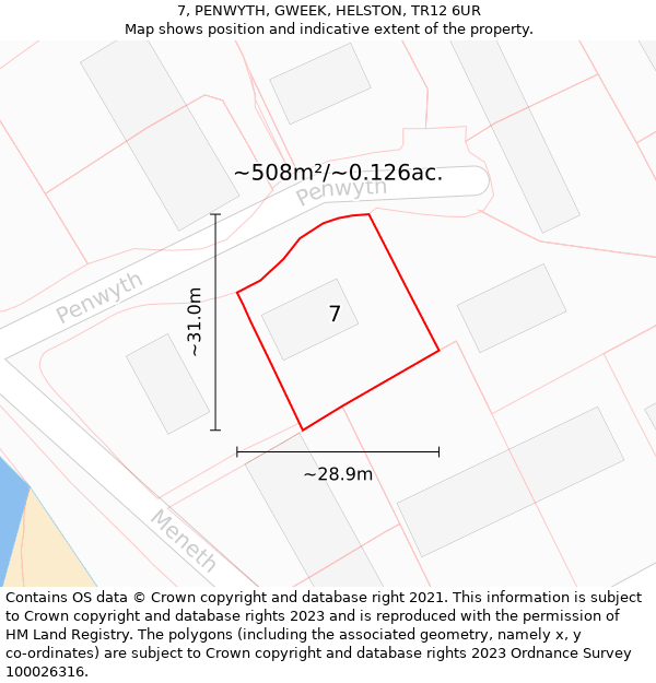 7, PENWYTH, GWEEK, HELSTON, TR12 6UR: Plot and title map