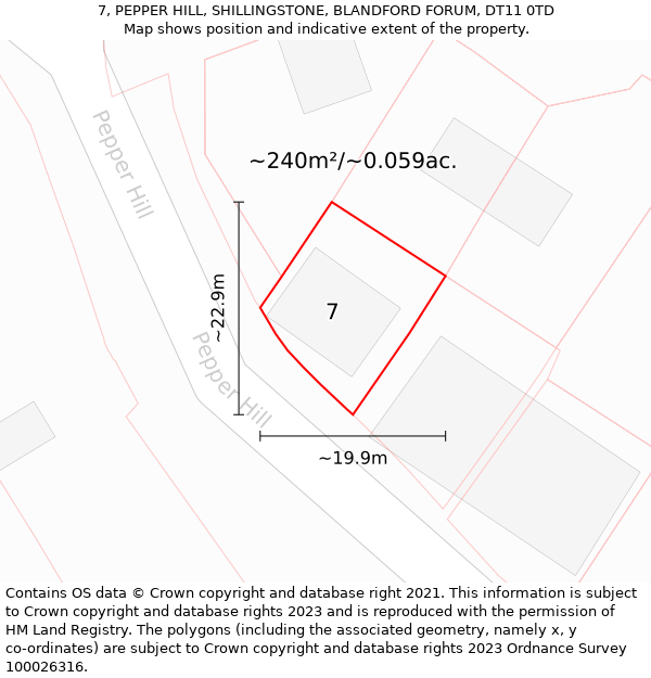 7, PEPPER HILL, SHILLINGSTONE, BLANDFORD FORUM, DT11 0TD: Plot and title map