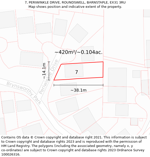 7, PERIWINKLE DRIVE, ROUNDSWELL, BARNSTAPLE, EX31 3RU: Plot and title map