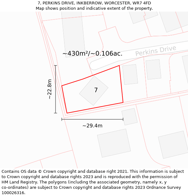 7, PERKINS DRIVE, INKBERROW, WORCESTER, WR7 4FD: Plot and title map