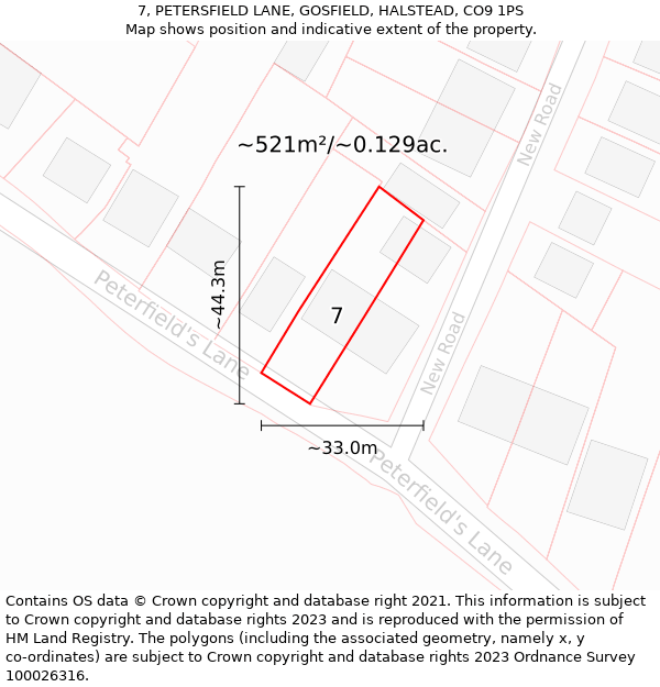 7, PETERSFIELD LANE, GOSFIELD, HALSTEAD, CO9 1PS: Plot and title map