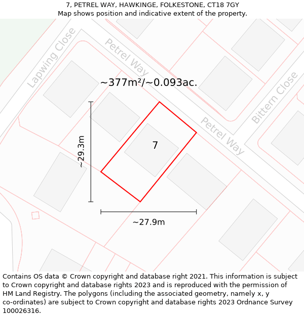 7, PETREL WAY, HAWKINGE, FOLKESTONE, CT18 7GY: Plot and title map