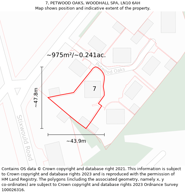 7, PETWOOD OAKS, WOODHALL SPA, LN10 6AH: Plot and title map