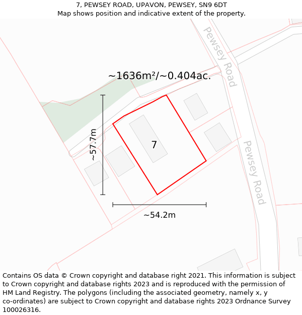 7, PEWSEY ROAD, UPAVON, PEWSEY, SN9 6DT: Plot and title map