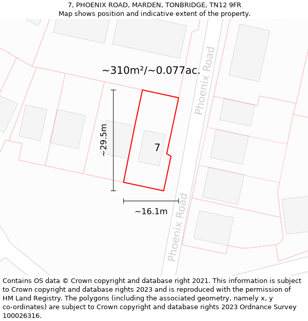 7, PHOENIX ROAD, MARDEN, TONBRIDGE, TN12 9FR: Plot and title map