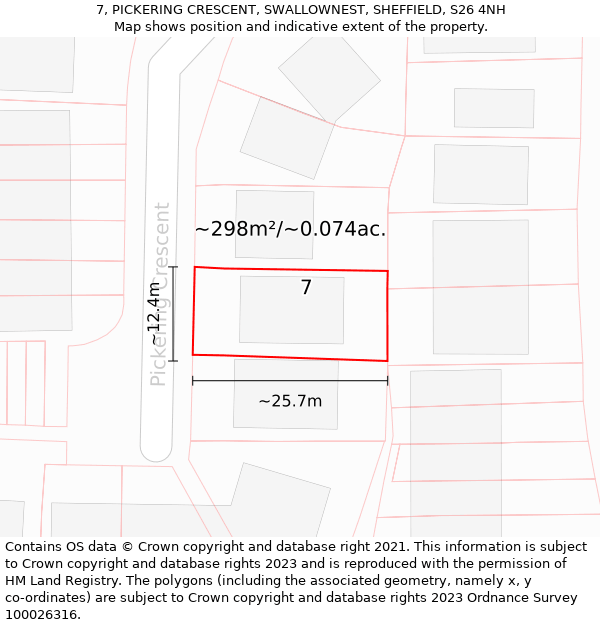 7, PICKERING CRESCENT, SWALLOWNEST, SHEFFIELD, S26 4NH: Plot and title map