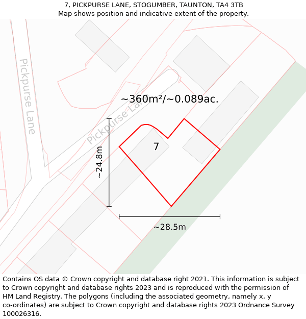 7, PICKPURSE LANE, STOGUMBER, TAUNTON, TA4 3TB: Plot and title map