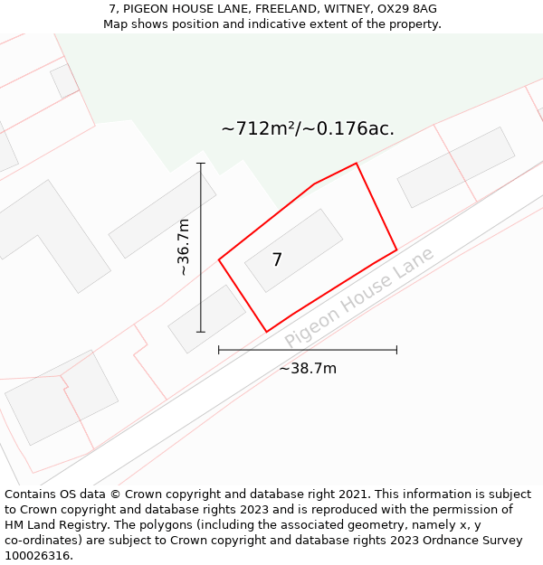 7, PIGEON HOUSE LANE, FREELAND, WITNEY, OX29 8AG: Plot and title map