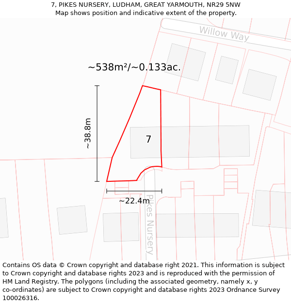 7, PIKES NURSERY, LUDHAM, GREAT YARMOUTH, NR29 5NW: Plot and title map