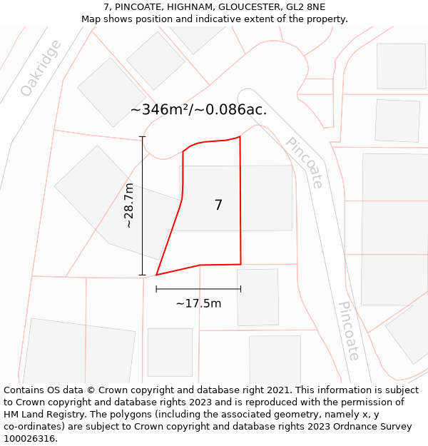 7, PINCOATE, HIGHNAM, GLOUCESTER, GL2 8NE: Plot and title map