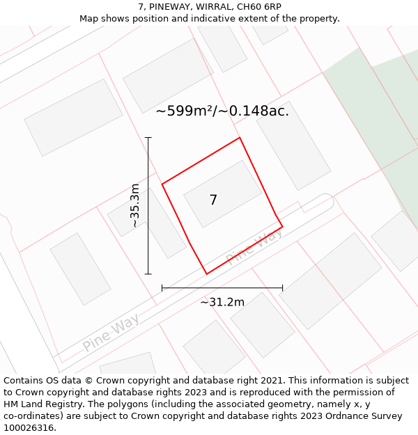 7, PINEWAY, WIRRAL, CH60 6RP: Plot and title map