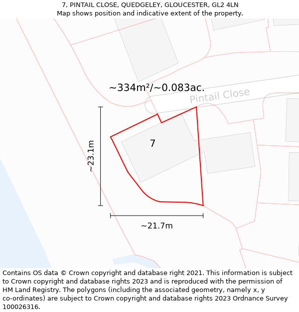 7, PINTAIL CLOSE, QUEDGELEY, GLOUCESTER, GL2 4LN: Plot and title map