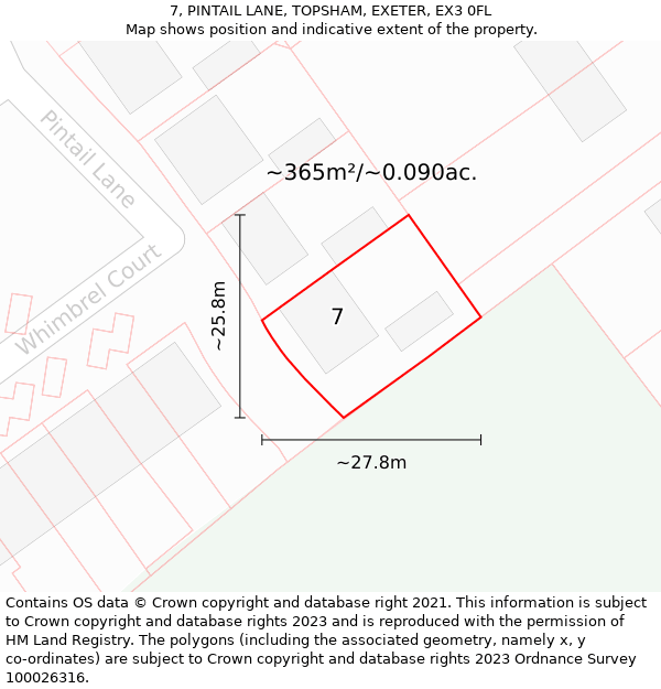 7, PINTAIL LANE, TOPSHAM, EXETER, EX3 0FL: Plot and title map