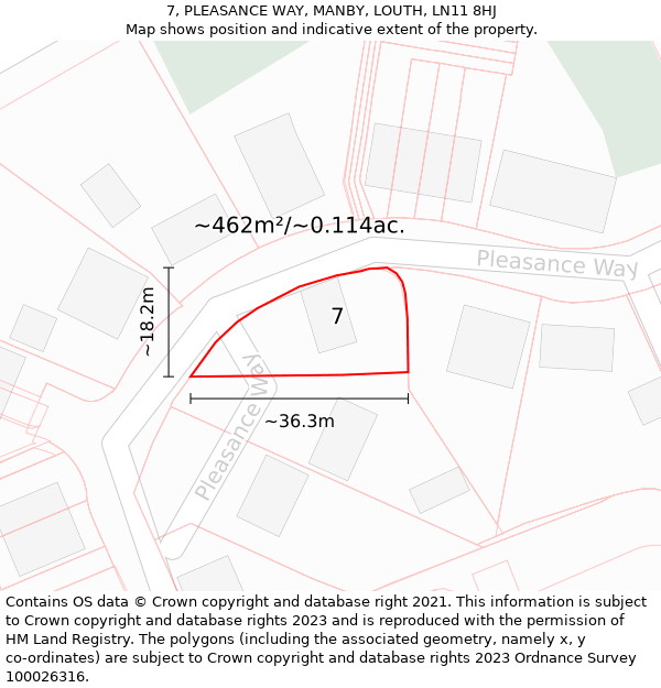 7, PLEASANCE WAY, MANBY, LOUTH, LN11 8HJ: Plot and title map