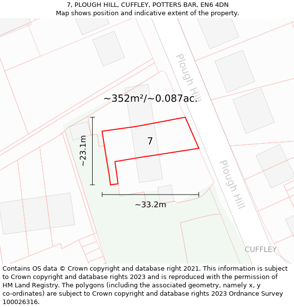 7, PLOUGH HILL, CUFFLEY, POTTERS BAR, EN6 4DN: Plot and title map