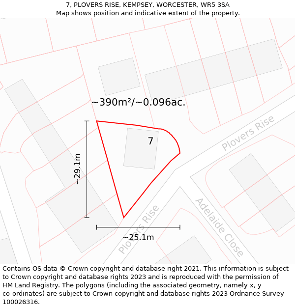 7, PLOVERS RISE, KEMPSEY, WORCESTER, WR5 3SA: Plot and title map