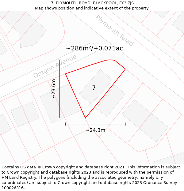 7, PLYMOUTH ROAD, BLACKPOOL, FY3 7JS: Plot and title map