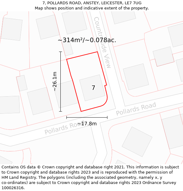 7, POLLARDS ROAD, ANSTEY, LEICESTER, LE7 7UG: Plot and title map