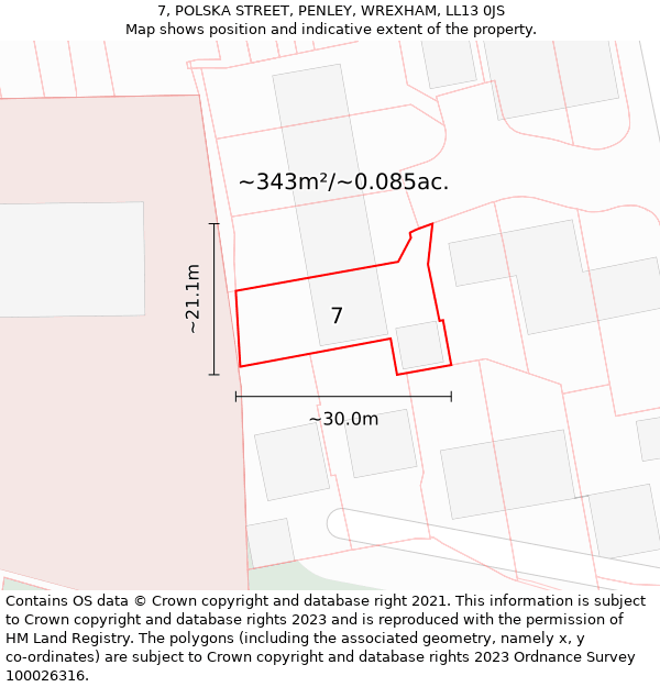 7, POLSKA STREET, PENLEY, WREXHAM, LL13 0JS: Plot and title map