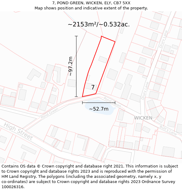 7, POND GREEN, WICKEN, ELY, CB7 5XX: Plot and title map