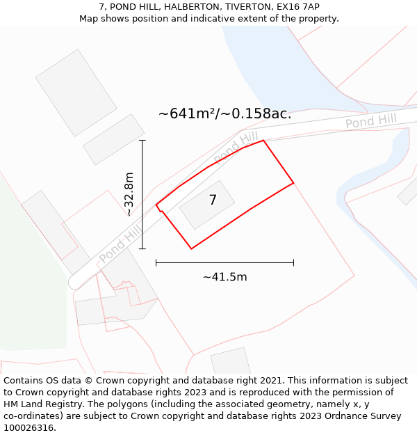 7, POND HILL, HALBERTON, TIVERTON, EX16 7AP: Plot and title map