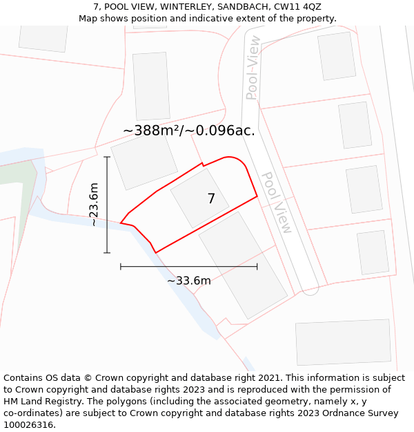 7, POOL VIEW, WINTERLEY, SANDBACH, CW11 4QZ: Plot and title map