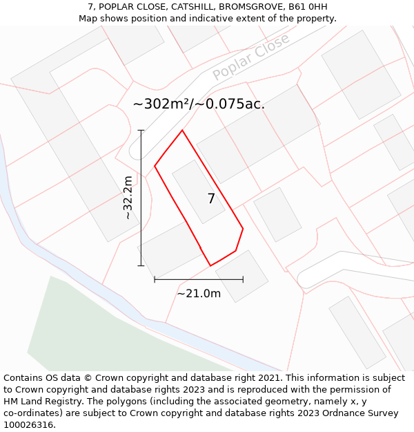 7, POPLAR CLOSE, CATSHILL, BROMSGROVE, B61 0HH: Plot and title map