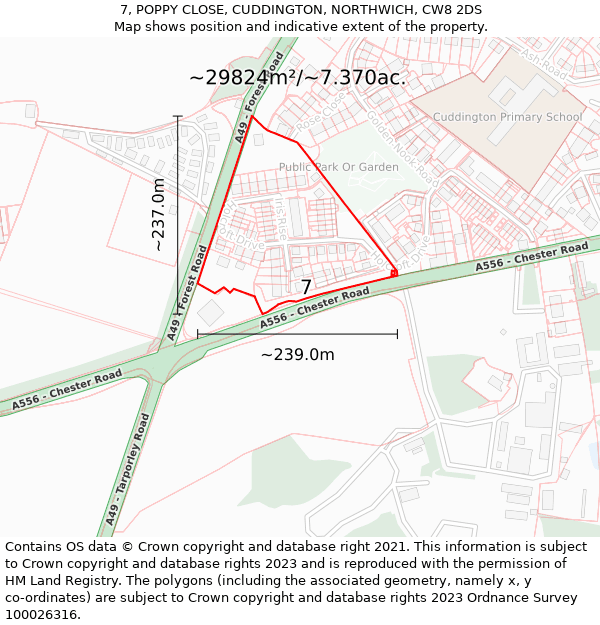 7, POPPY CLOSE, CUDDINGTON, NORTHWICH, CW8 2DS: Plot and title map