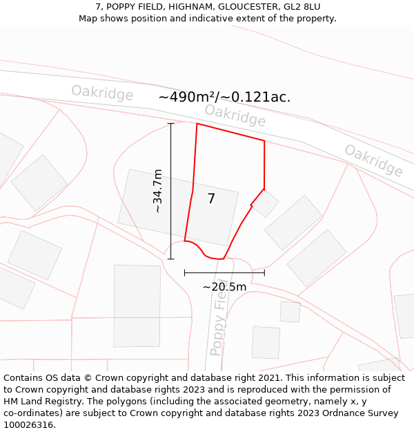 7, POPPY FIELD, HIGHNAM, GLOUCESTER, GL2 8LU: Plot and title map