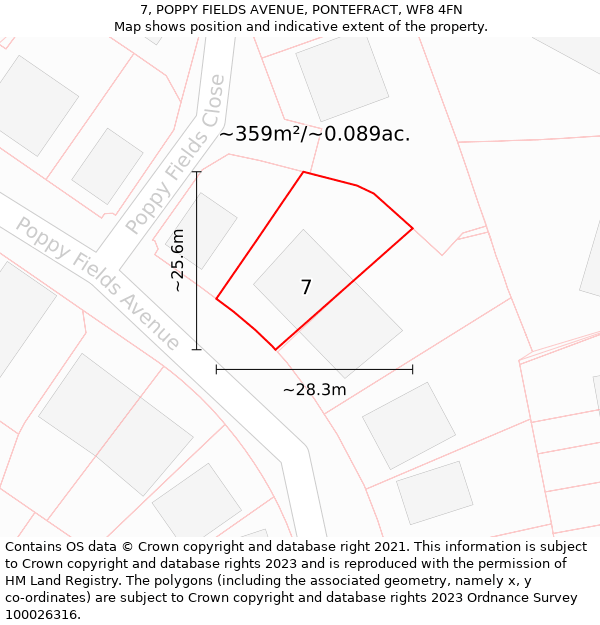 7, POPPY FIELDS AVENUE, PONTEFRACT, WF8 4FN: Plot and title map