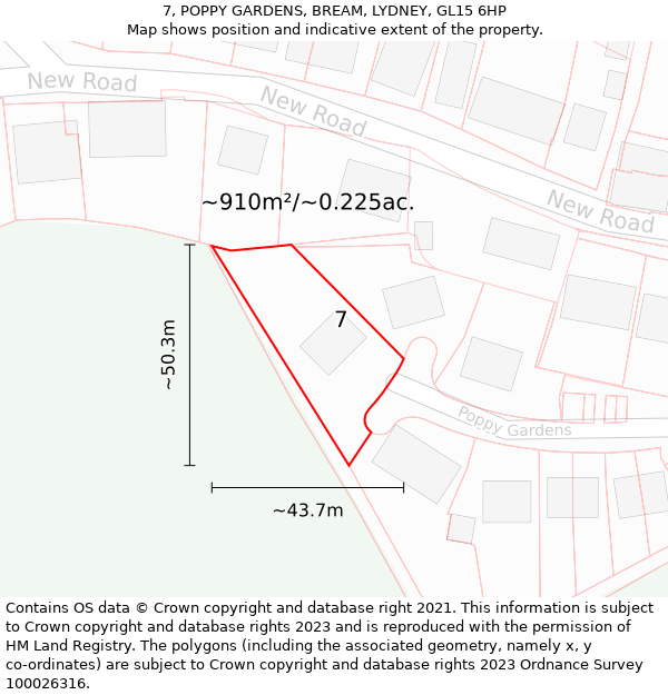 7, POPPY GARDENS, BREAM, LYDNEY, GL15 6HP: Plot and title map