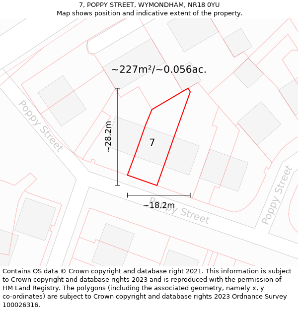 7, POPPY STREET, WYMONDHAM, NR18 0YU: Plot and title map