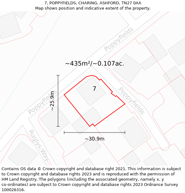 7, POPPYFIELDS, CHARING, ASHFORD, TN27 0AA: Plot and title map