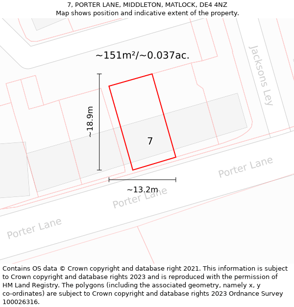 7, PORTER LANE, MIDDLETON, MATLOCK, DE4 4NZ: Plot and title map