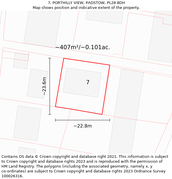 7, PORTHILLY VIEW, PADSTOW, PL28 8DH: Plot and title map