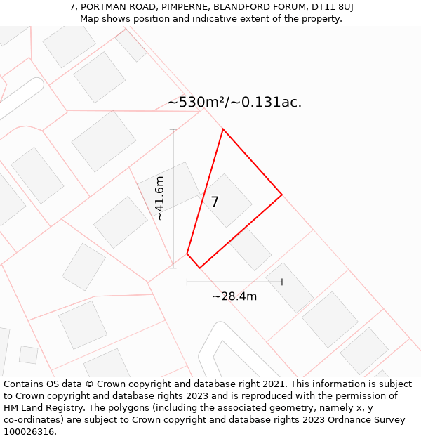 7, PORTMAN ROAD, PIMPERNE, BLANDFORD FORUM, DT11 8UJ: Plot and title map