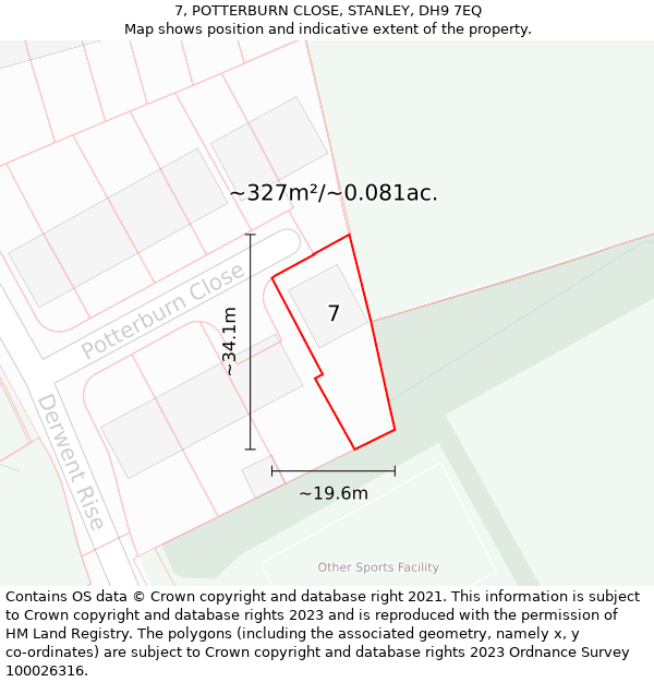 7, POTTERBURN CLOSE, STANLEY, DH9 7EQ: Plot and title map